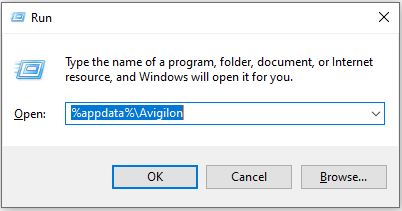Opening %appdata%\Avigilon from Run