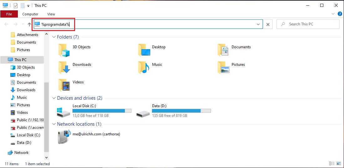 Opening %ProgramData% (C:\ProgramData)